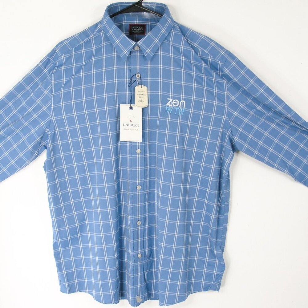 UNTUCKit Garrett Button-Down Plaid Shirt Blue/White Long Sleeve 2XL Slim Fit ZEN